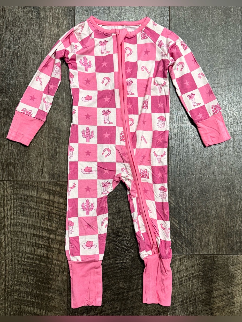 Bamboo •Western Cowgirl Christmas• Print | Pink Check | size 0-3 m